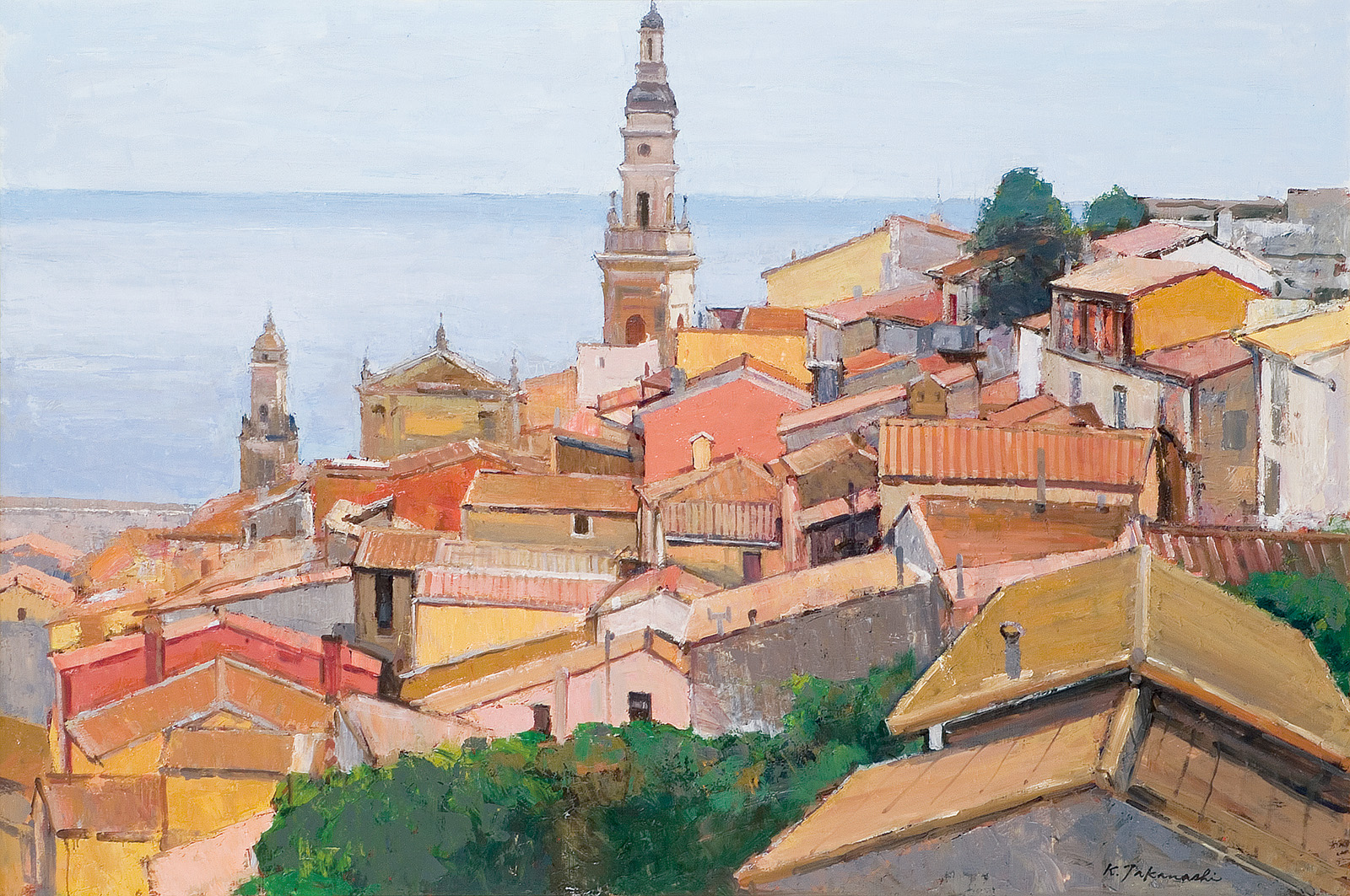 高梨潔、【運河残照（桜木町附近）】、希少な額装用画集より 高梨潔、【運河残照（桜木町附近）】、希少な額装用画集より