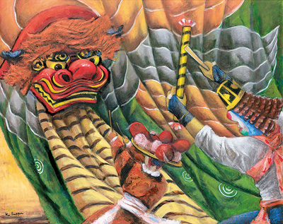 細川進レンゲ花と民家風景画 F6号油絵 絵画 油彩画 細川進