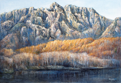 油絵　早春の磯　大平洋黒潮　M 15 今日が始まる」57.0×39.8cm 油彩画 . 空想の旅のスタートは、