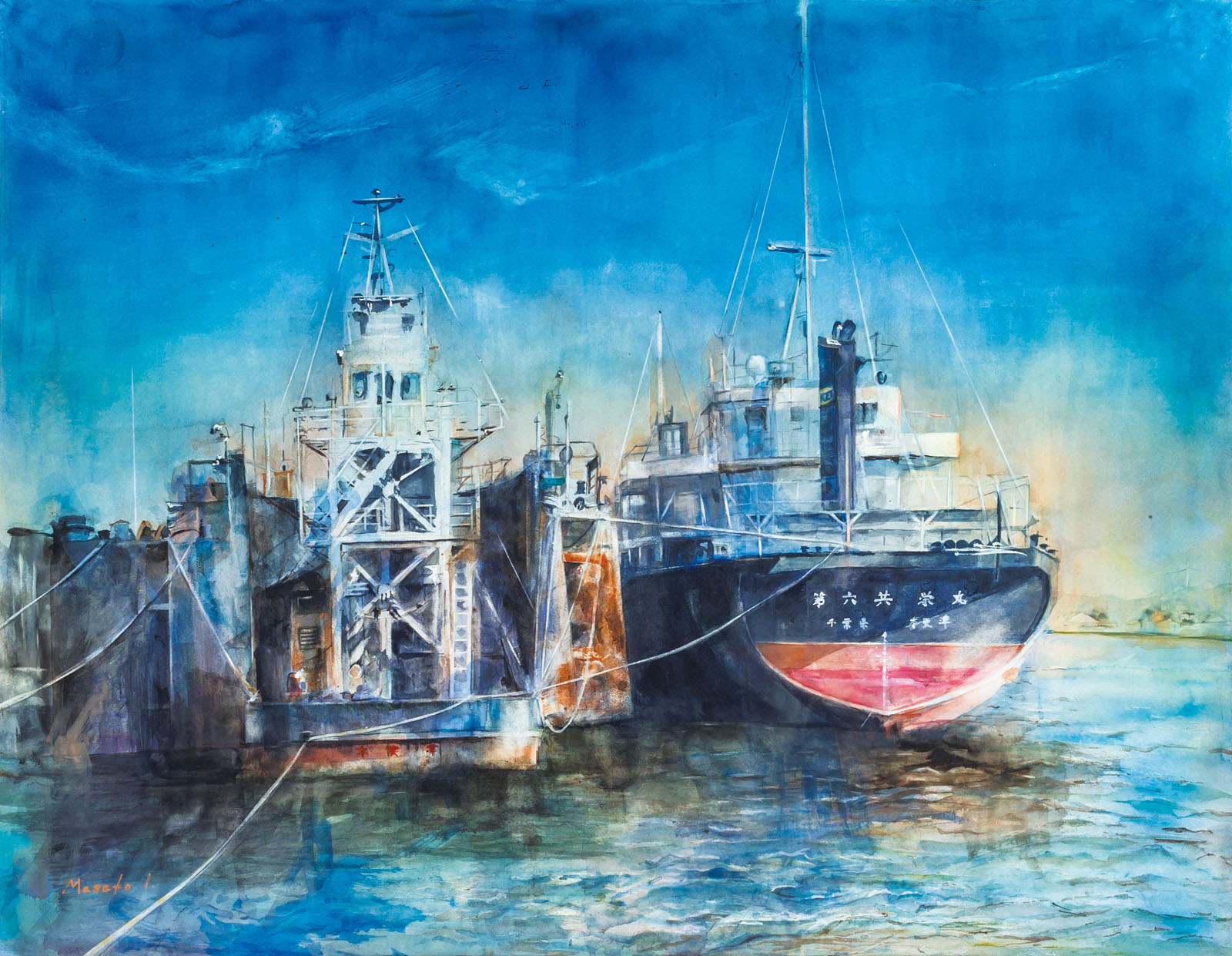 アート　油絵　　港　　Masako作 アート油絵港Masako作
