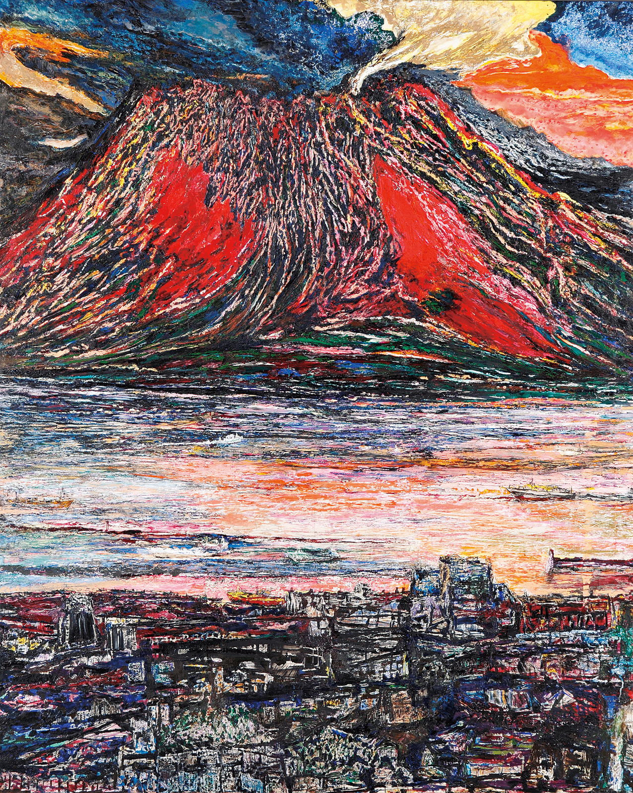 桜島　油絵　大川一 桜島 油絵 大川一