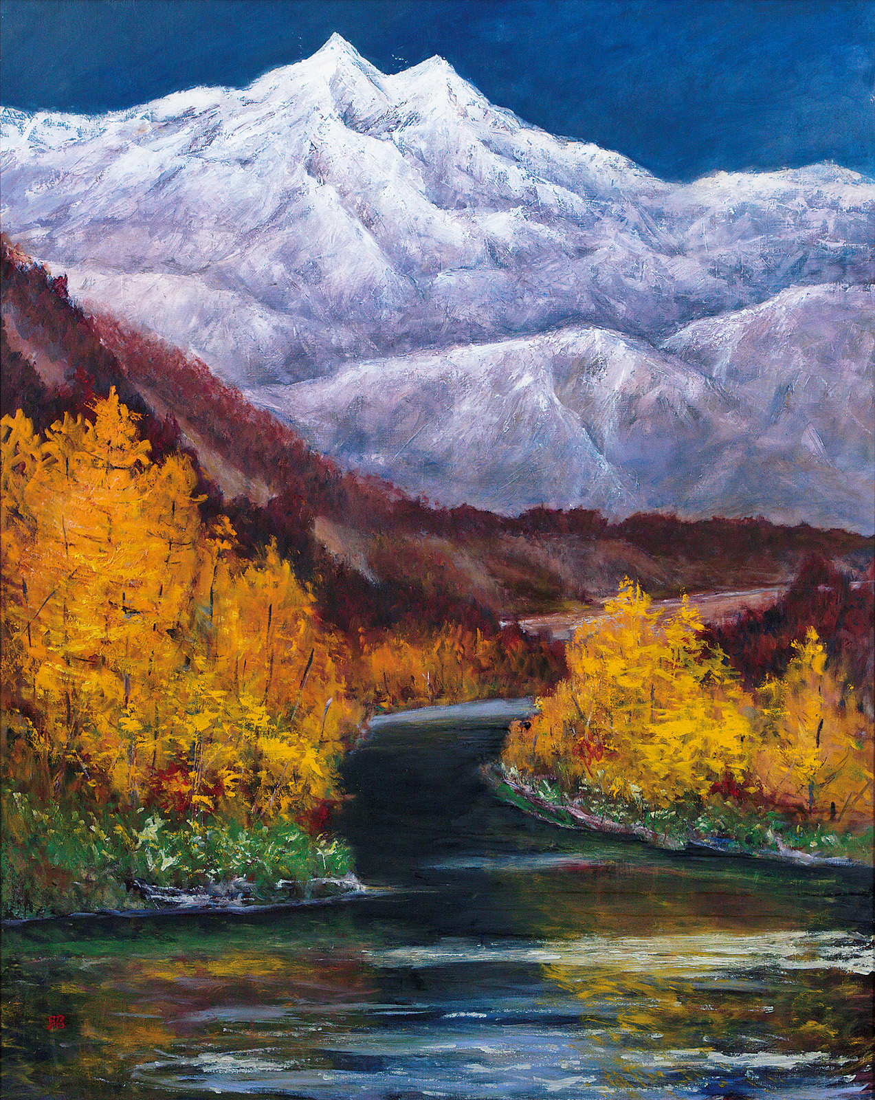 絵画　油彩肉筆画　Y Kanbe『鹿島槍を眺める遊歩道』白馬三山　F6 絵画 油彩肉筆画 Y Kanbe『鹿島槍を眺める遊歩道』白馬三山 F6